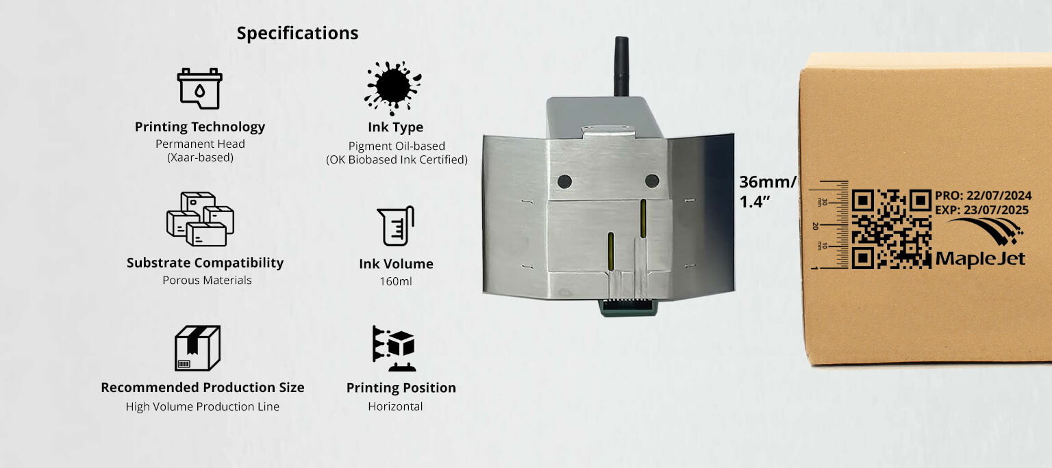 Hx Cartro Industrial Inkjet Printer showing specilications of the printer